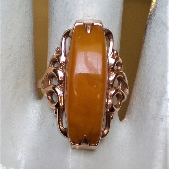 Russian 14K 583 Rose Pink Gold Baltic Butterscotch Egg Yolk Amber Cocktail RING - Picture 8 of 10